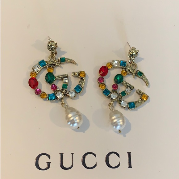 Gucci Jewelry - Gucci Crystal Dangle Earrings With Faux Pearl